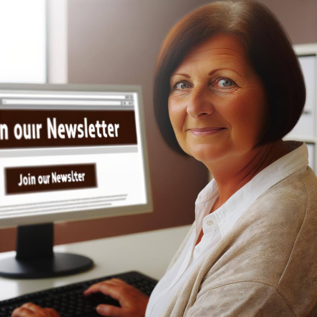 middleaged female asking online users to join our newsletter